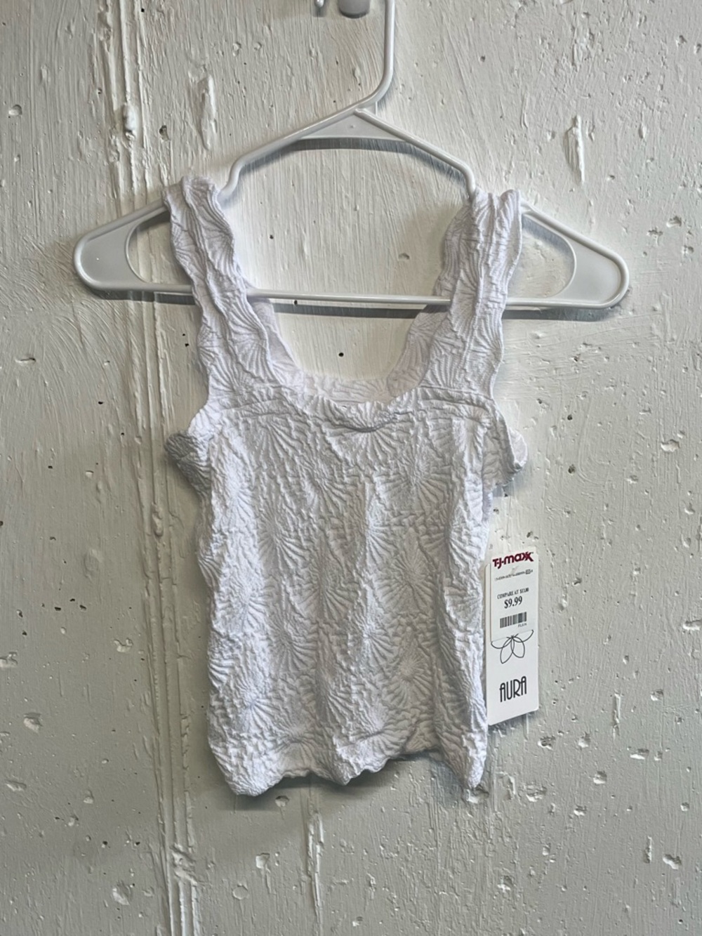 Aura White Textured Smocked Tank Top
